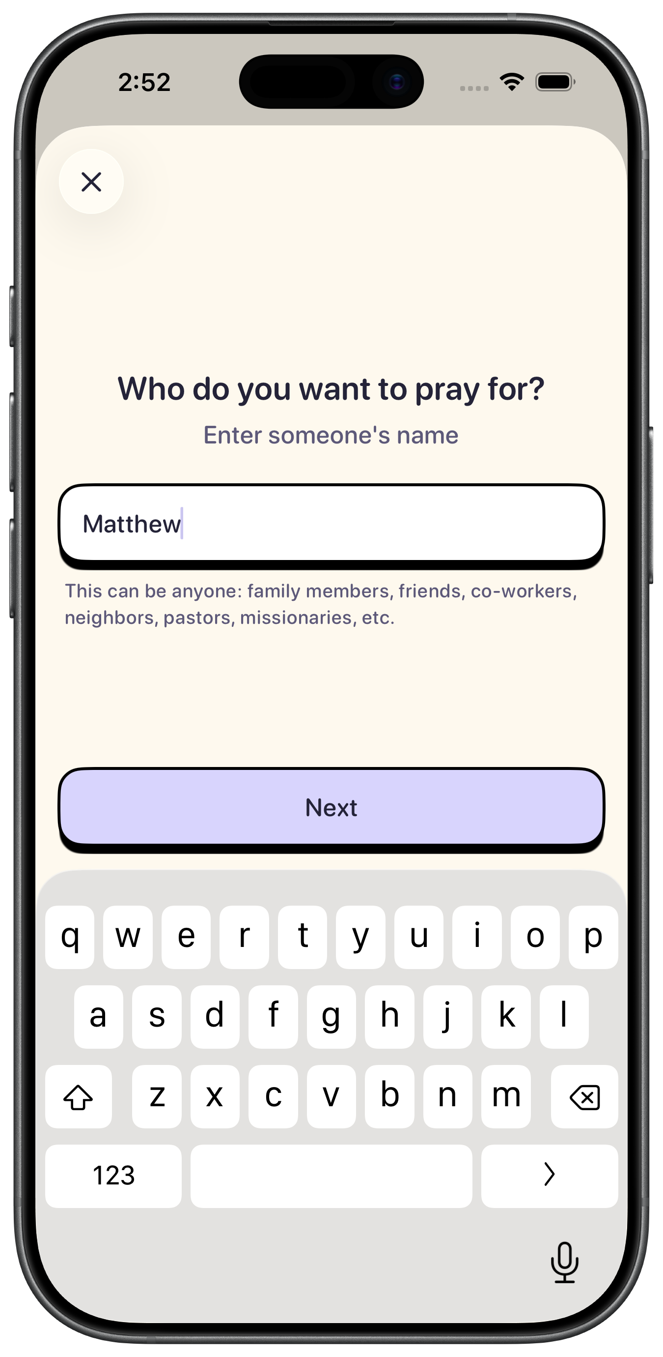 Praily onboarding person setup