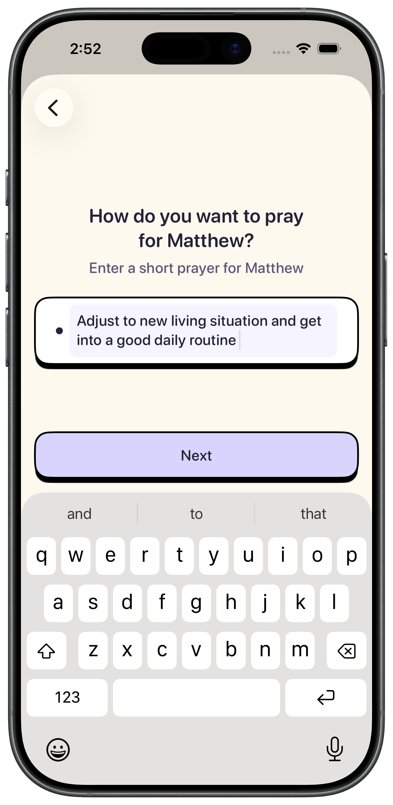 Praily onboarding prayer setup