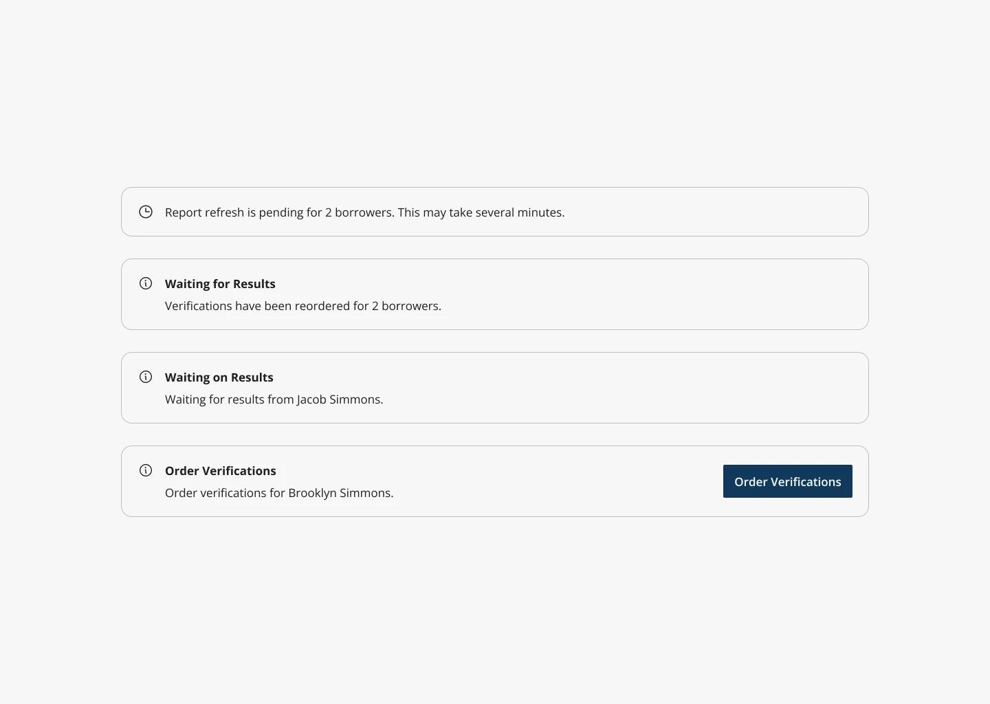 Verification state management screens